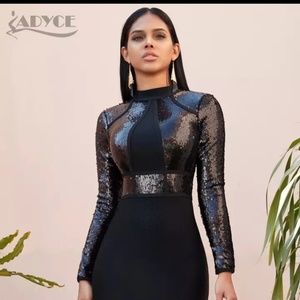 Adyce 2022 New Winter Sequined Long Sleeve Bodycon Bandage